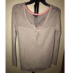 American Eagle Beige knit sweater Henley size S